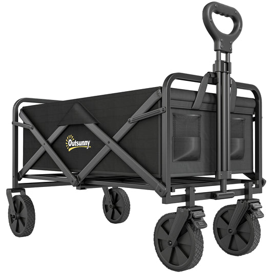 Outsunny Folding Steel Frame Garden Storage Cart in Black