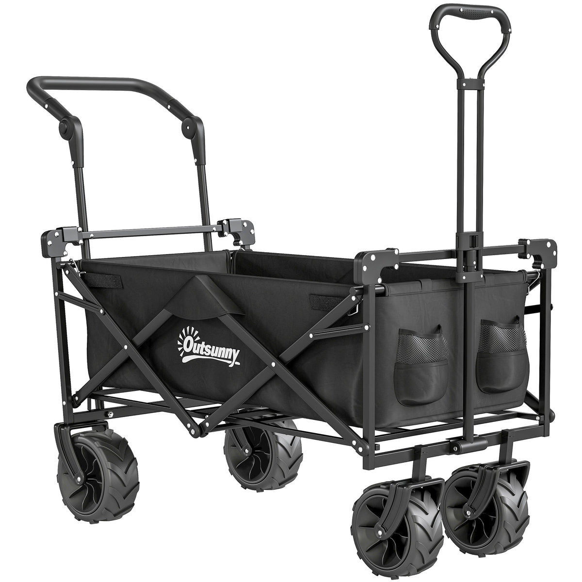 Outsunny Folding Trolley Cart with four wheels and two handles for pushing or pulling
