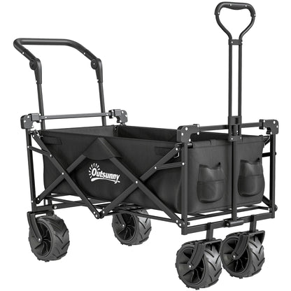 Outsunny Folding Trolley Cart with four wheels and two handles for pushing or pulling