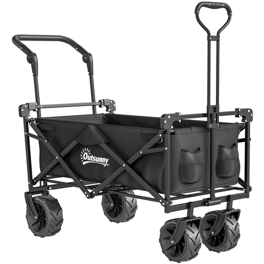 Outsunny Folding Trolley Cart with four wheels and two handles for pushing or pulling