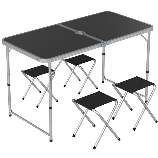 Outsunny Four-Person Foldable Aluminium Picnic Set set up with four stools around the table