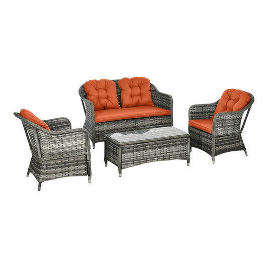 Outsunny Four-Piece Rattan Sofa Set in Orange