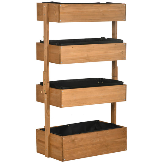 Outsunny Four-Tier Basket Wooden Plant Stand with four levels of wooden planters