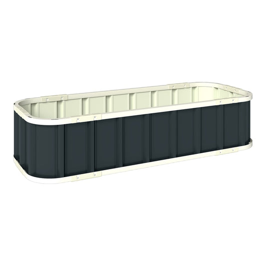 Outsunny Galvanised Raised Garden Bed, a dark grey rectangular planter with a white top edge