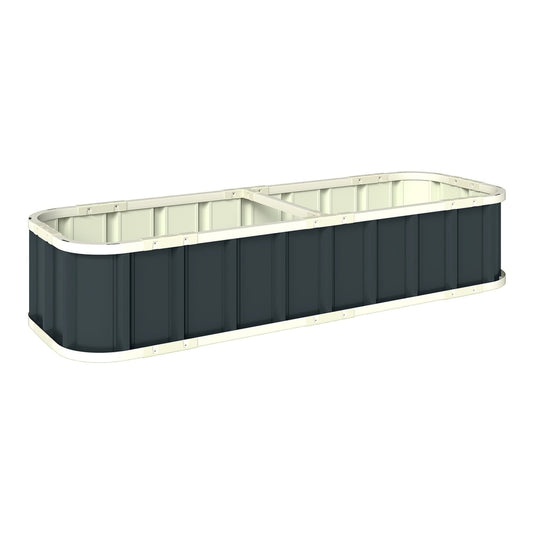 Outsunny Galvanised Raised Garden Bed, a dark grey metal planter with cream trim