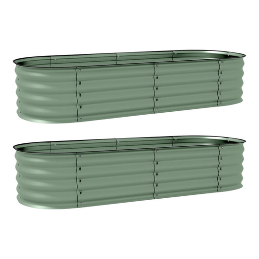 Outsunny Galvanised Raised Garden Bed in green, showing two planter boxes side by side