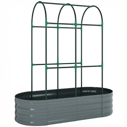 Outsunny Galvanised Raised Garden Bed with Arched Trellis shown against a plain white background