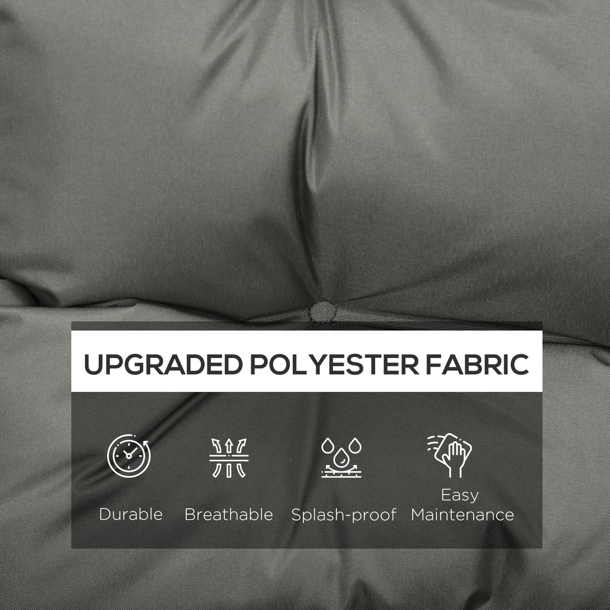 Close up of the cushion fabric showing text about its features