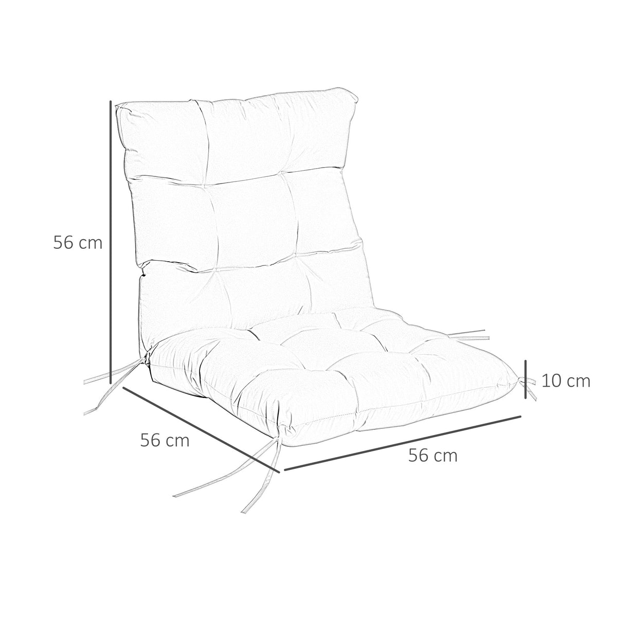 Diagram showing the dimensions of the garden back chair cushion