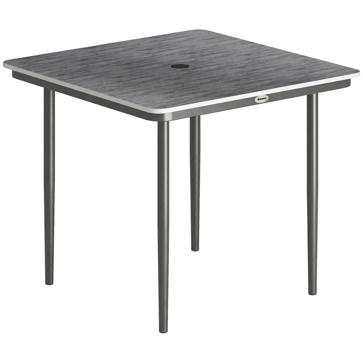 Outsunny Garden Dining Table for 4 with a dark grey square top and slim metal legs