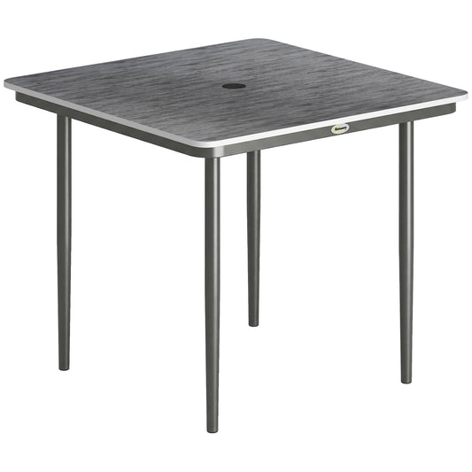Outsunny Garden Dining Table for 4 with a dark grey square top and slim metal legs