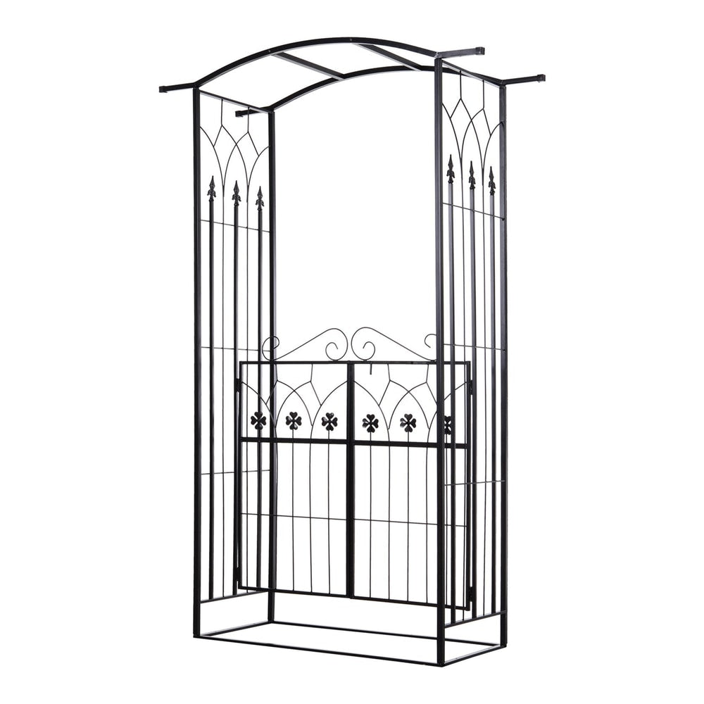 Outsunny Garden Outdoor Entrance Arch with a black metal frame and integrated swing doors