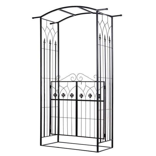 Outsunny Garden Outdoor Entrance Arch with a black metal frame and integrated swing doors