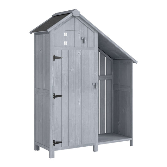 Outsunny Garden Outdoor Storage Shed 3 Shelves Tilt Roof w/ Firewood Rack standing on a white background