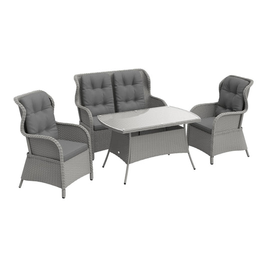 Outsunny Garden PE Rattan Dining Sofa Set in Light Grey