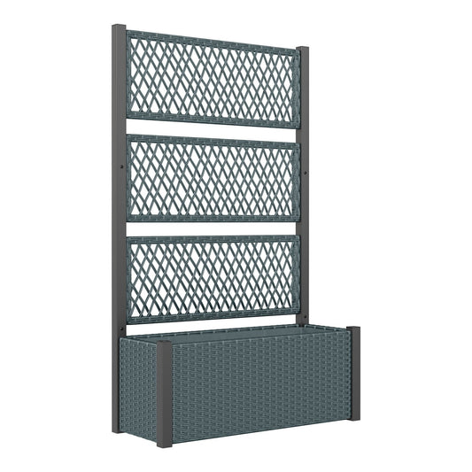 Outsunny Garden Planter Box with Trellis, a charcoal grey planter with a trellis structure above