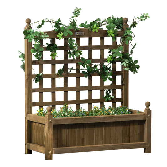 Outsunny Garden Planters with Trellis for Climbing Vines, a wooden raised bed with a lattice back