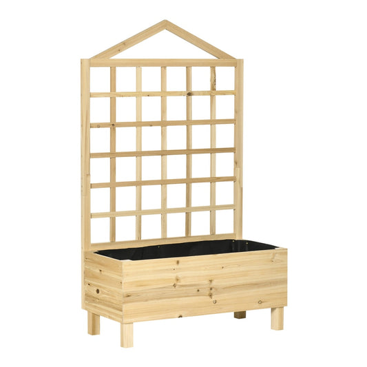 Outsunny Garden Planters with Trellis for Vine Climbing, a natural tone distressed wooden raised bed with a trellis back