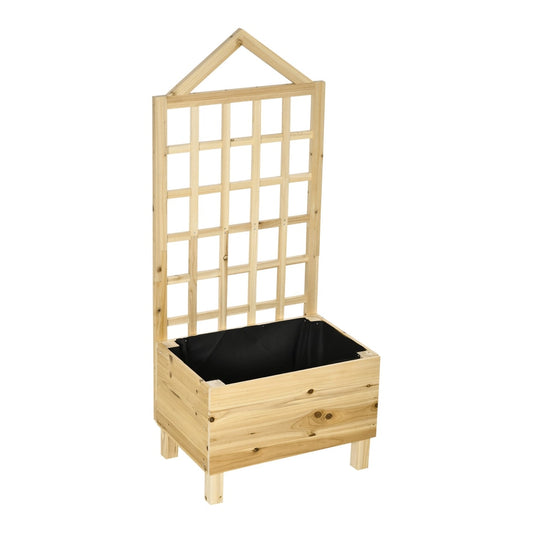 Outsunny Garden Planters with Trellis for Vine Climbing, a natural tone wooden raised bed with a tall trellis