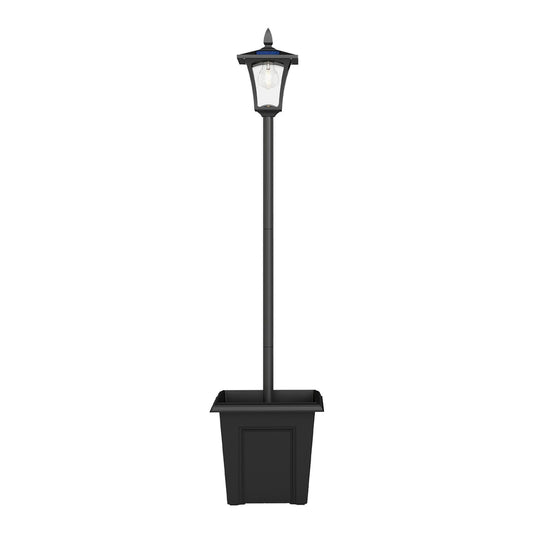 Outsunny Garden Solar Lamp Post Light, a black lamp post with a planter at its base
