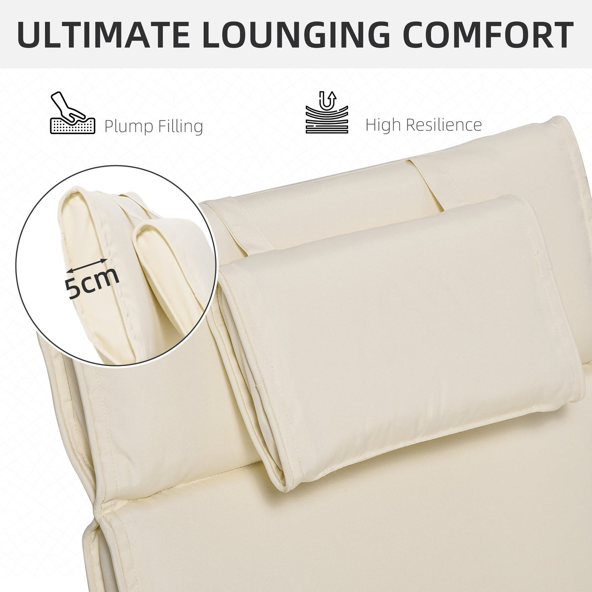Close-up of the headrest area showing the thickness and soft padding of the garden cushion
