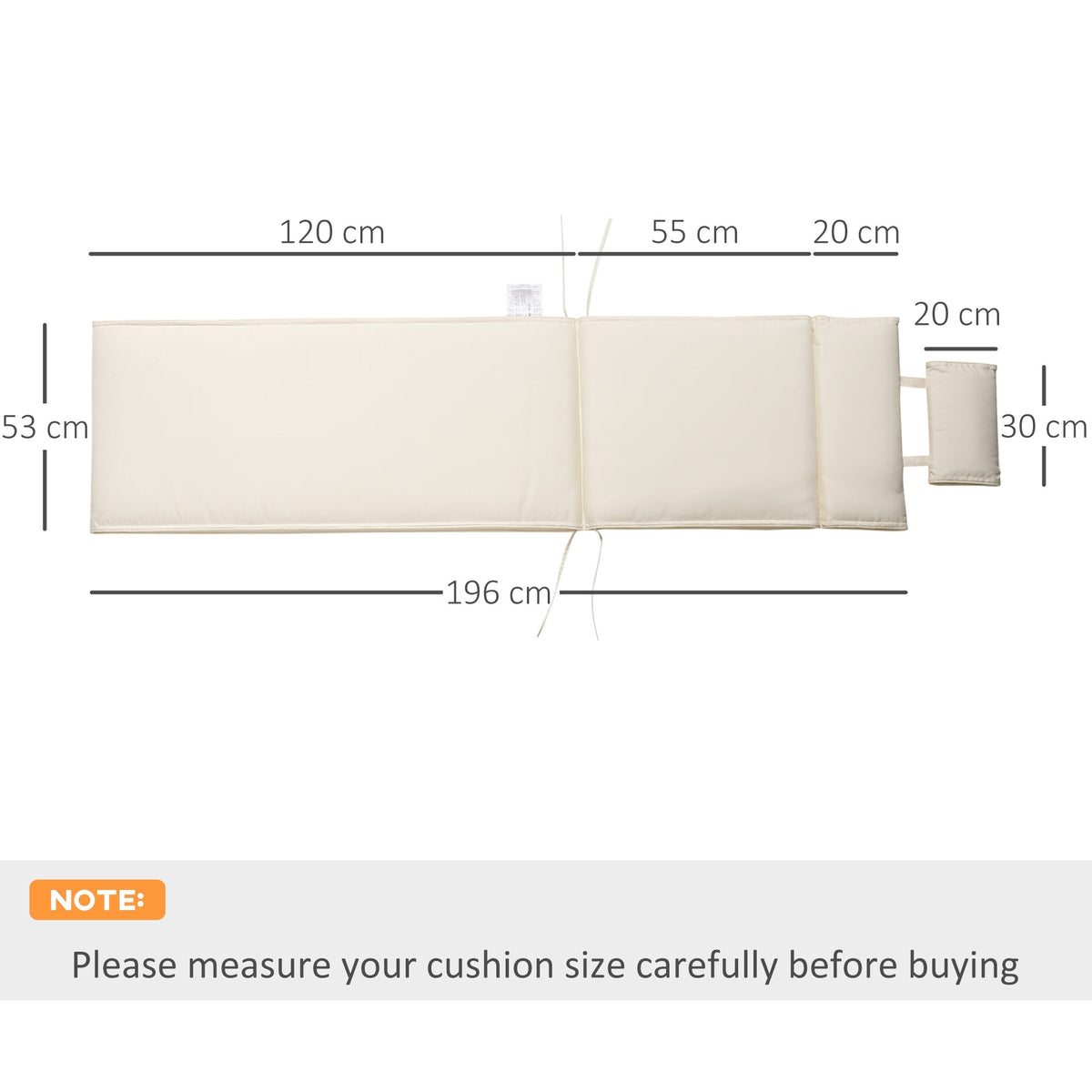 The garden cushion shown from above with lines indicating its overall dimensions