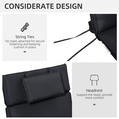 The garden cushion showing the integrated string ties and the headrest design