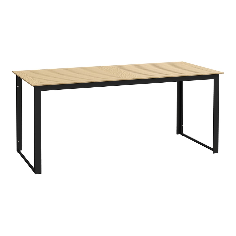 Outsunny Garden Table for 6 People with a rectangular slatted top and a black metal frame