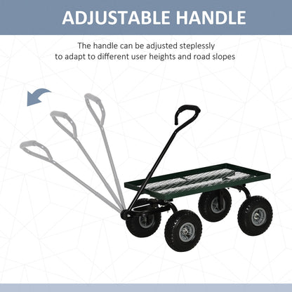 The garden trolley cart with an adjustable rotating handle shown in three positions