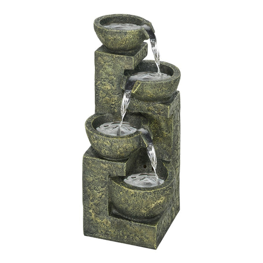 Outsunny Garden Water Feature Waterfall Fountain with four stone-look bowls cascading water