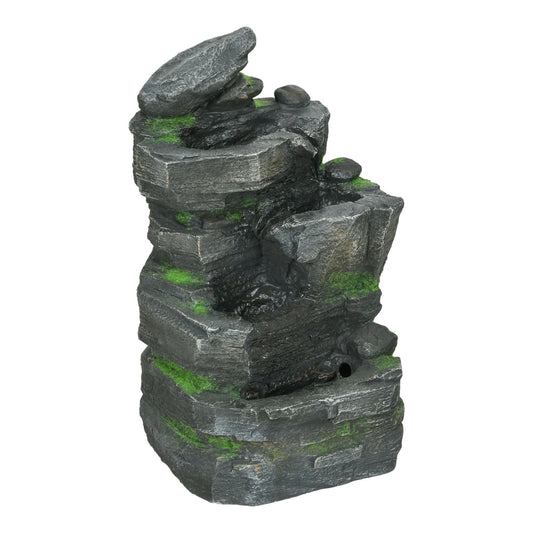 Outsunny Garden Water Feature with LED Lights, a grey rock effect fountain with water trickling down