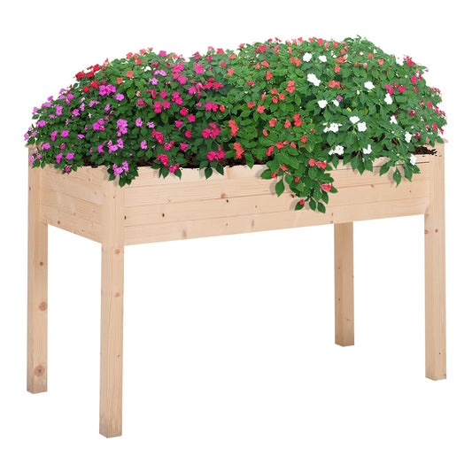 Outsunny Garden Wooden Planters filled with vibrant pink and white flowers on a white background