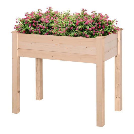 Outsunny Garden Wooden Planters, a rectangular raised planter with plants growing in it