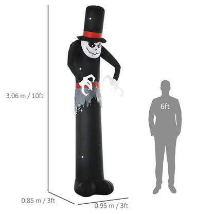 The tall Halloween inflatable ghost is shown next to a diagram indicating its height and width