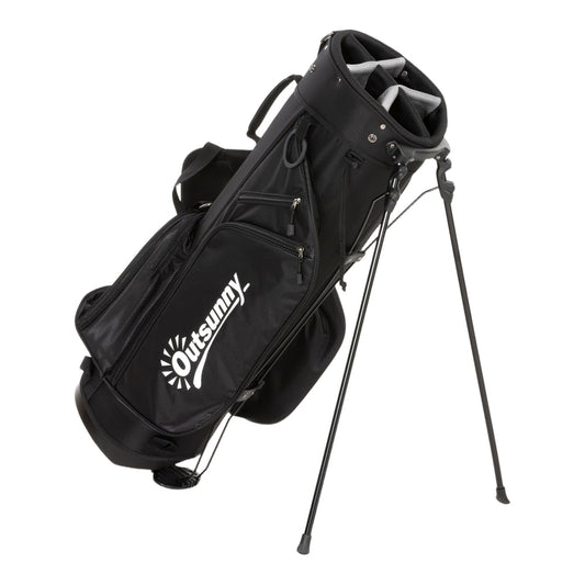 Outsunny Golf Stand Bag 6 Way Full-Length Dividers, a black golf bag with legs extended