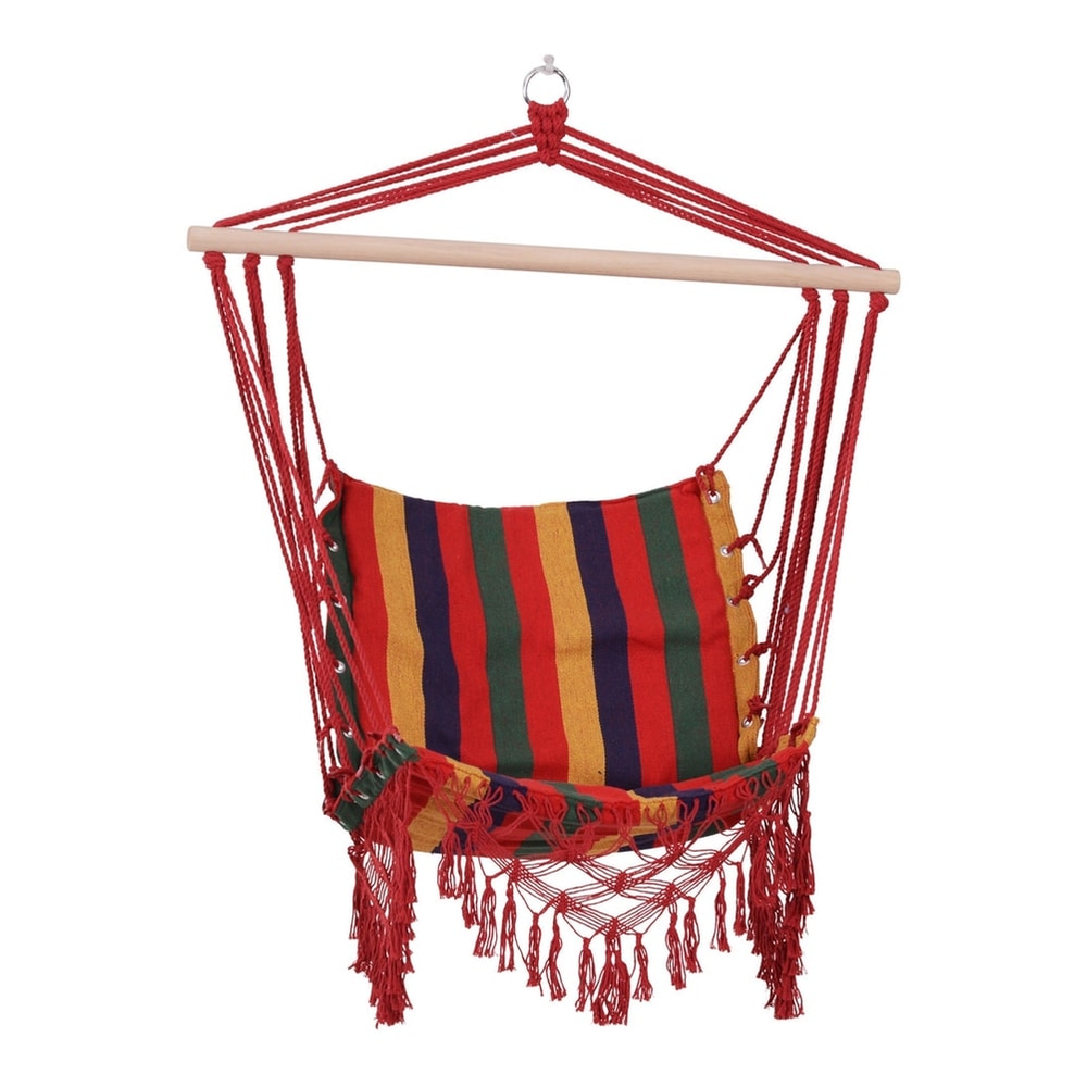 Outsunny Hammock Chair Swing with colourful striped fabric and red rope tassels