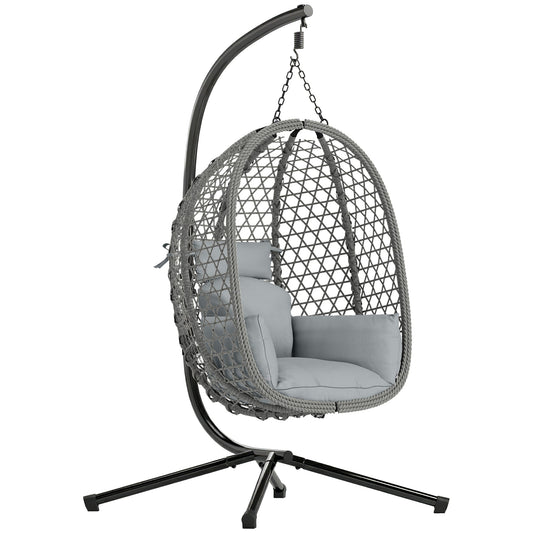 Outsunny Hanging Egg Chair with a metal stand and grey cushions, a stylish indoor outdoor swing chair