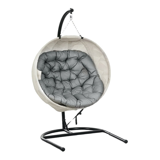 Outsunny Hanging Egg Chair a grey swing chair with a stand and a large cushion