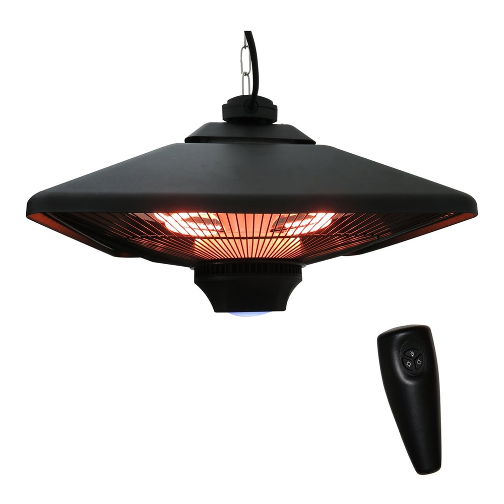 Outsunny Hanging Electric Patio Heater with 2 Power Settings shown with its remote control