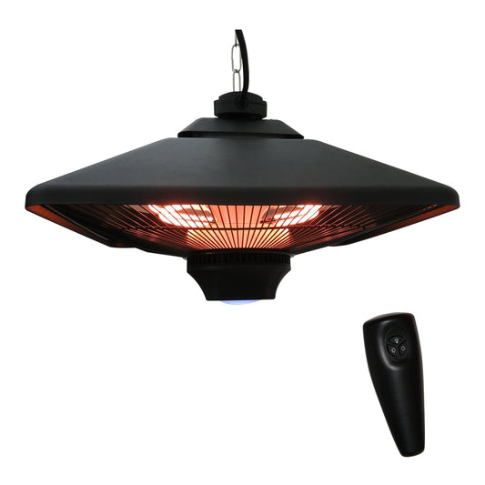 Outsunny Hanging Electric Patio Heater with 2 Power Settings shown with its remote control