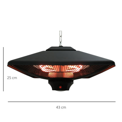The patio heater shown against a white background with lines indicating its dimensions