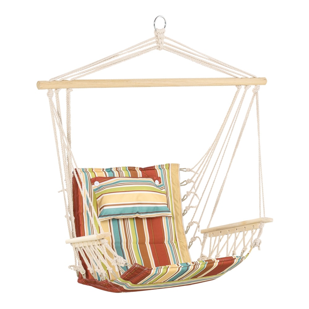 Outsunny Hanging Hammock Chair Swing with multi-colour stripes and a padded cushion