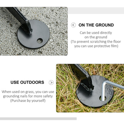 Close-up of the steel hammock stand base, showing how it can be used on the ground or outdoors