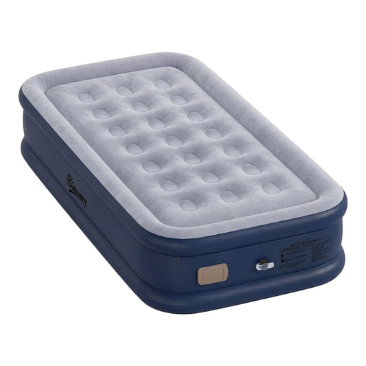 Outsunny Inflatable Mattress, a single grey air bed with a flocked surface and built-in pump