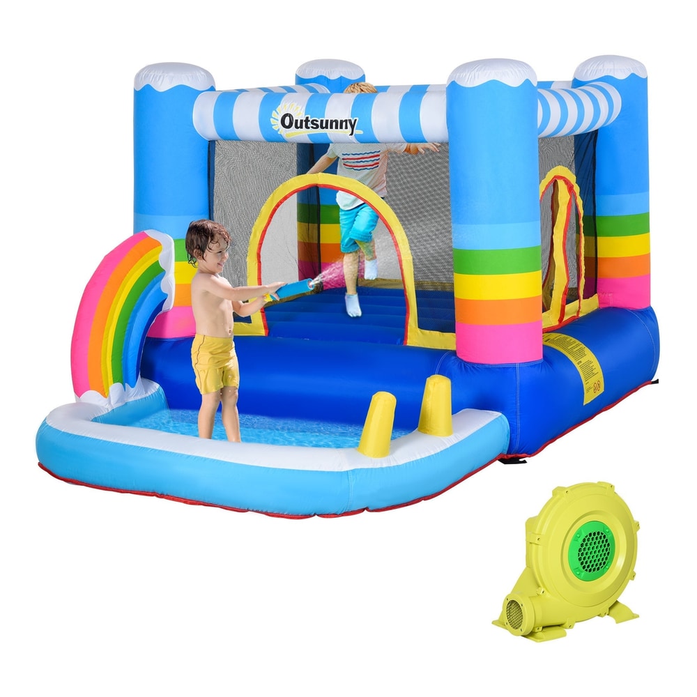 Outsunny Kids Bounce Castle Inflatable House with trampoline, pool and climbing wall