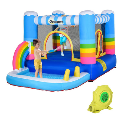 Outsunny Kids Bounce Castle Inflatable House with trampoline, pool and climbing wall