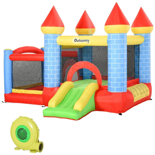 Outsunny Kids Bounce Castle Inflatable Trampoline Slide Pool Basket with a blower and a carry bag