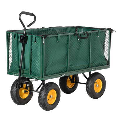 Outsunny Large 4 Wheel Heavy Duty Garden Cart Truck Trolley Wheelbarrow with handle and metal frame