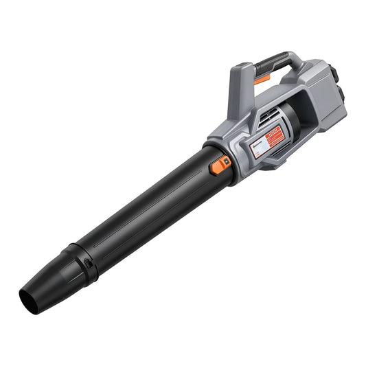 Outsunny Leaf Blower Cordless, a grey and black garden blower with a long nozzle and orange accents