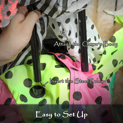 Easy setup instructions for the stackable Halloween animated clown with steel poles